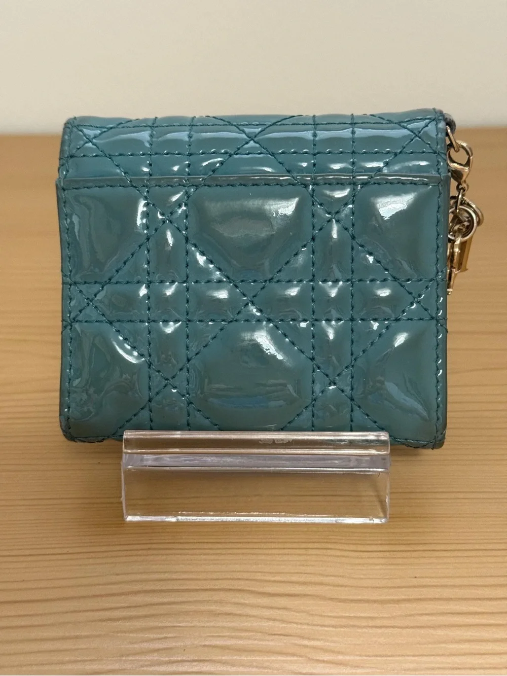 Christian Dior Cloud Blue Lady Dior Lotus Patent Leather Wallet
